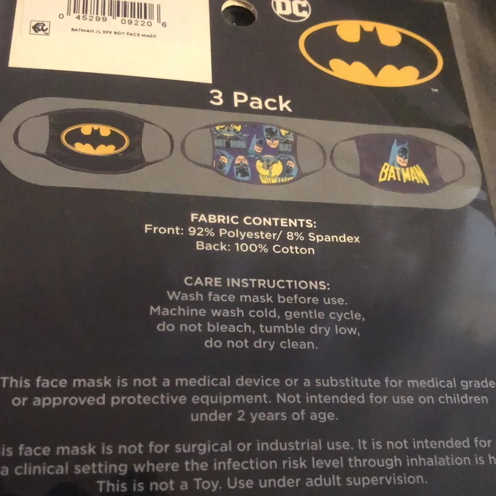 New Kids Cloth Face Masks 3-Pack Batman superhero washable